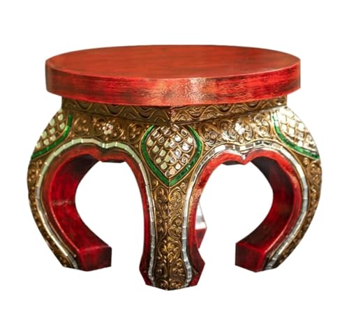 SHCHNA Moderner Fusshocker Ottomane Thailändischer Holzschnitzerei-Fußhocker, Wohnzimmer-Couchtisch, Kleiner Hocker Sitzhocker(26cm) von SHCHNA