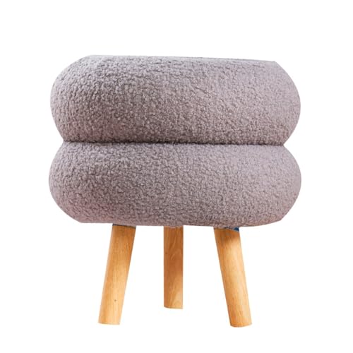 SHCHNA Moderner Fusshocker Ottomane Weicher, Runder Fußhocker Aus Plüsch, Doppellagig, Gemütlich, Niedlich, Modern Sitzhocker(Gray) von SHCHNA