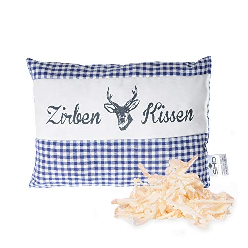 SHD Zirbenkissen Dekokissen mit Zirbenholz Alpen 100% Baumwollekariert, Decorative, natürlich duftend, Hirschprint Vichy Geschenk Frauen (Blau Kariert, 19 x 26 cm) von SHD Handels GmbH