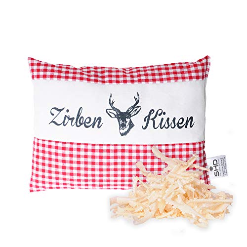 SHD Zirbenkissen Dekokissen mit Zirbenholz Alpen 100% Baumwollekariert, Decorative, natürlich duftend, Hirschprint Vichy Geschenk Frauen (Rot Kariert, 19 x 26 cm) von SHD Handels GmbH