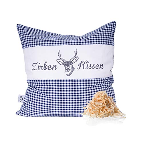 SHD Zirbenkissen Dekokissen mit Zirbenholz Alpen 100% Baumwollekariert, Decorative, natürlich duftend, Hirschprint Vichy Geschenk Frauen (Blau Kariert, 30 x 30 cm) von SHD Handels GmbH