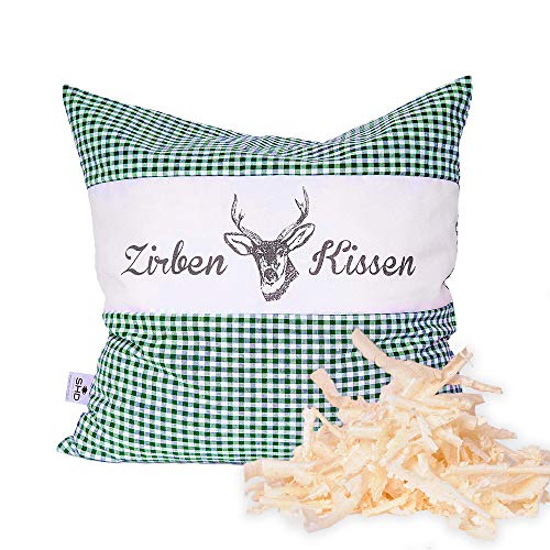 SHD Zirbenkissen Dekokissen mit Zirbenholz Alpen 100% Baumwollekariert, Decorative, natürlich duftend, Hirschprint Vichy Geschenk Frauen (Grün Kariert, 30 x 30 cm) von SHD Handels GmbH