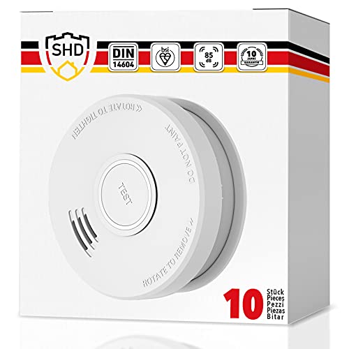 SHD Rauchmelder Set wechselbare Batterien (10x) - DIN EN14604 Geprüft & BSI-Zertifiziert, Brandmelder mit Stummschaltung & Selbsttest Funktion, Rauchmelder Magnethalter geeignet, Feuermelder DOF19 von SHD
