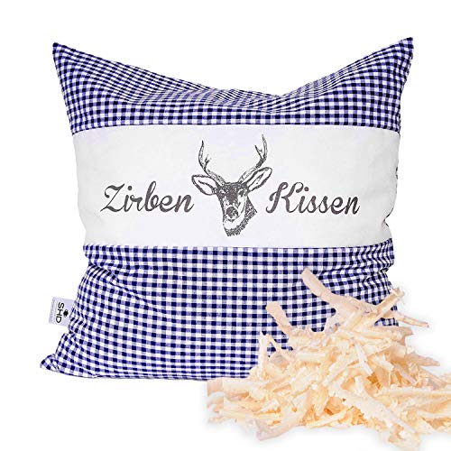 SHD Zirbenkissen Dekokissen mit Zirbenholz Alpen 100% Baumwollekariert, Decorative, natürlich duftend, Hirschprint Vichy Geschenk Frauen (Blau Kariert, 40 x 40 cm) von SHD Handels GmbH