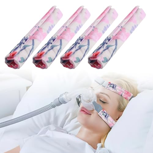 4er-Pack Satin CPAP Riemenabdeckungen, CPAP Riemen Pads, CPAP Gesichtspolster, CPAP-Zubehör CPAP-Gesichtskissen Universal CPAP Headgear Pads für die Reduzierung von roten Flecken(4, Farbdruck) von SHDGFB