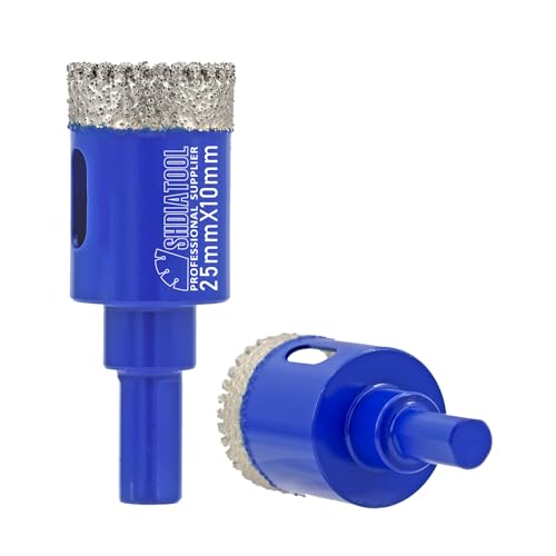 SHDIATOOL Diamant Bohrkrone Fliesen Lochschneider Werkzeug Lochsäge Dreikant-Schaft Gewinde für Porzellan Fliesen Marmor Keramik Granit, 25mm Bohrer, 2 Stück von SHDIATOOL