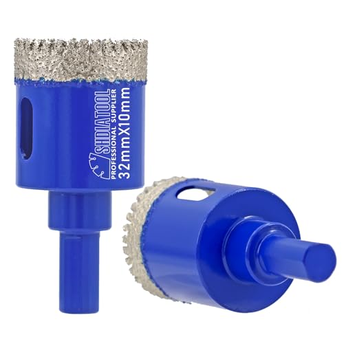 SHDIATOOL Diamant Bohrkrone Fliesen Lochschneider Werkzeug Lochsäge Dreikant-Schaft Gewinde für Porzellan Fliesen Marmor Keramik Granit, 32mm Bohrer, 2 Stück von SHDIATOOL