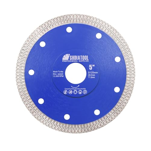 SHDIATOOL Diamant-Trennscheibe Trennschleifscheibe Turbo-Netz mit X-Felgensegment für Keramikfliesen Keramikdurchmesser 125mm von SHDIATOOL