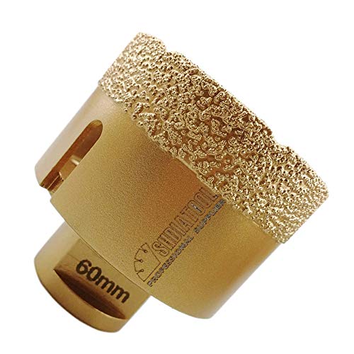 SHDIATOOL Diamant-bohrkrone fliesenbohrer für winkelschleifer M14 Trocken- oder Nass bohren auf hartem Porzellan Keramik Fliesen Granit Marmor Mauerwerk Stein(Ø 60mm) von SHDIATOOL