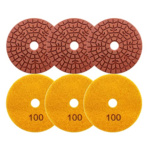 SHDIATOOL Diamond Wet Polishing Pads Polierscheibe, 4 Zoll Pads für Granit Stein Beton Marmor Boden Schleifer oder Polierer, 100#x6 Disc For Wet Polisher&Grinder von SHDIATOOL