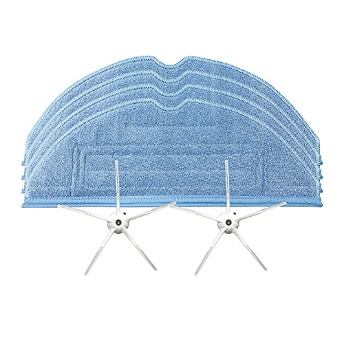 SHEAWA Wisch- und Mopptücher, Lappen, seitliche Bürste, Ersatz-Wischmopp-Pad für Roborock T7S Plus S7 Kehrroboter-Zubehör (4 Lappen + 1 Paar fünfeckige Seitenbürsten (weiß)) von SHEAWA
