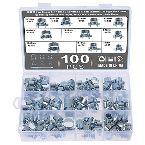 Knpwer 100St 10 Größen Kraftstoffleitung Schlauchschellen,7-18mm Wasserrohr Luftschlauch Verzinkt Silikon Vakuum Schlauchschelle Befestigung (100, 10 Sizes) von Knpwer