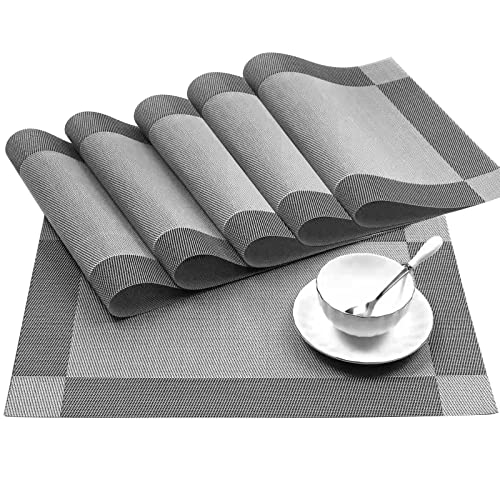 Tischset 6er Set, rutschfest Abwaschbar Platzset, PVC Hitzebeständig Platzdeckchen, Placemat Modern, Tischset für Küchen Zuhause Esszimmertisch Restaurant, Silber von SHEEPPING