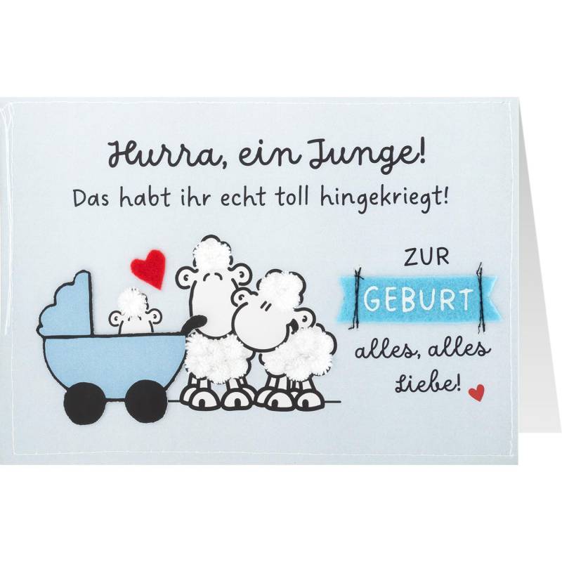 Grußkarte handmade »Hurra, ein Junge!« von SHEEPWORLD