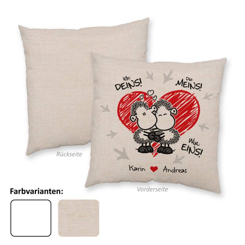 Kissen für Paare »Ich: Deins! Du: Meins! Wir: EINS!« mit Namen des Paares, Canvas-Optik, personalisiert« mit Wunschnamen, Canvas-Optik, personalisiert von SHEEPWORLD