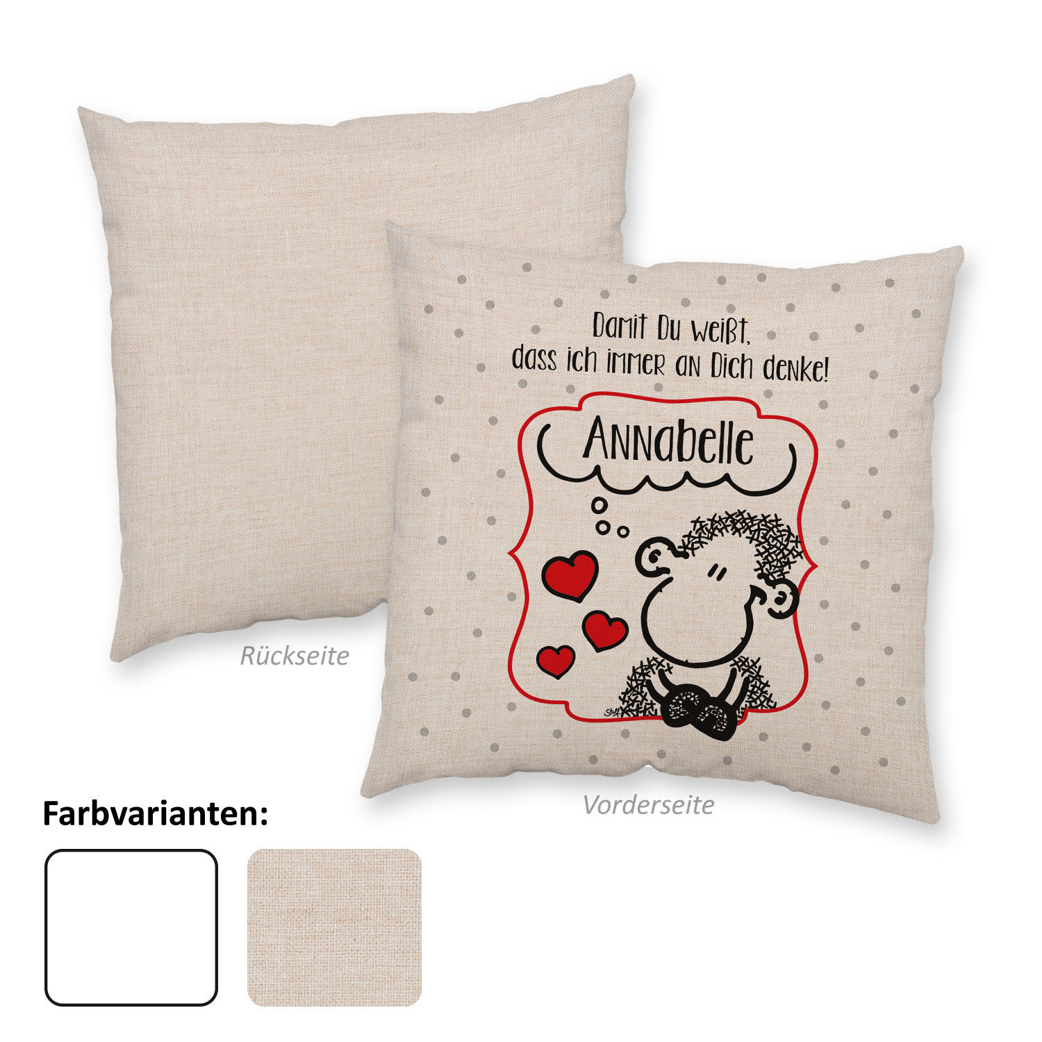 Kissen für Verliebte »Damit Du weißt, dass ich immer an Dich denke!« mit Wunschnamen, Canvas-Optik, personalisiert von SHEEPWORLD