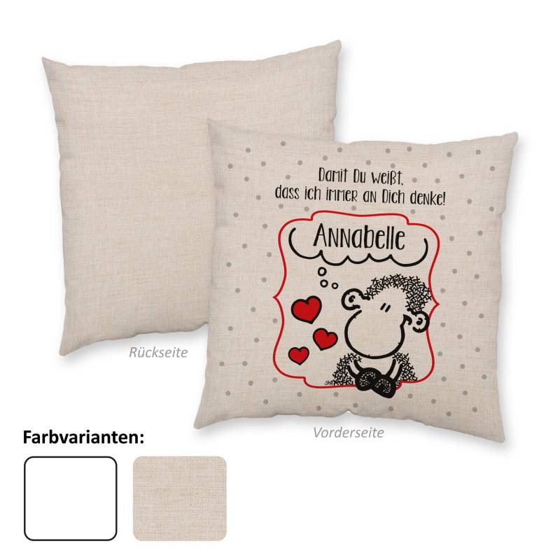 Kissen für Verliebte »Damit Du weißt, dass ich immer an Dich denke!« mit Wunschnamen, Canvas-Optik, personalisiert von SHEEPWORLD