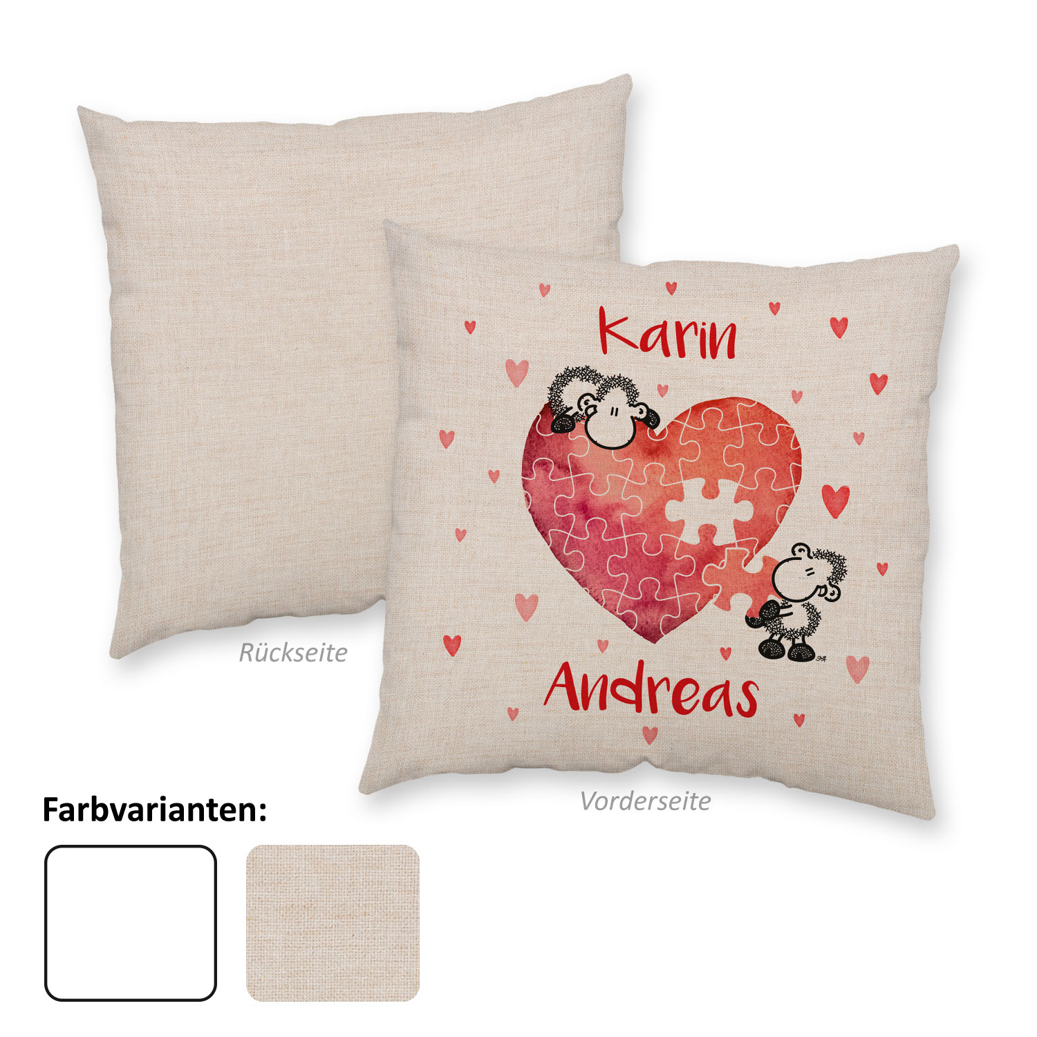 Kissen für Verliebte »Puzzle« mit Wunschnamen, Canvas-Optik, personalisiert Kissen für Verliebte »Puzzle« mit Wunschnamen, Canvas-Optik, personalisiert von SHEEPWORLD
