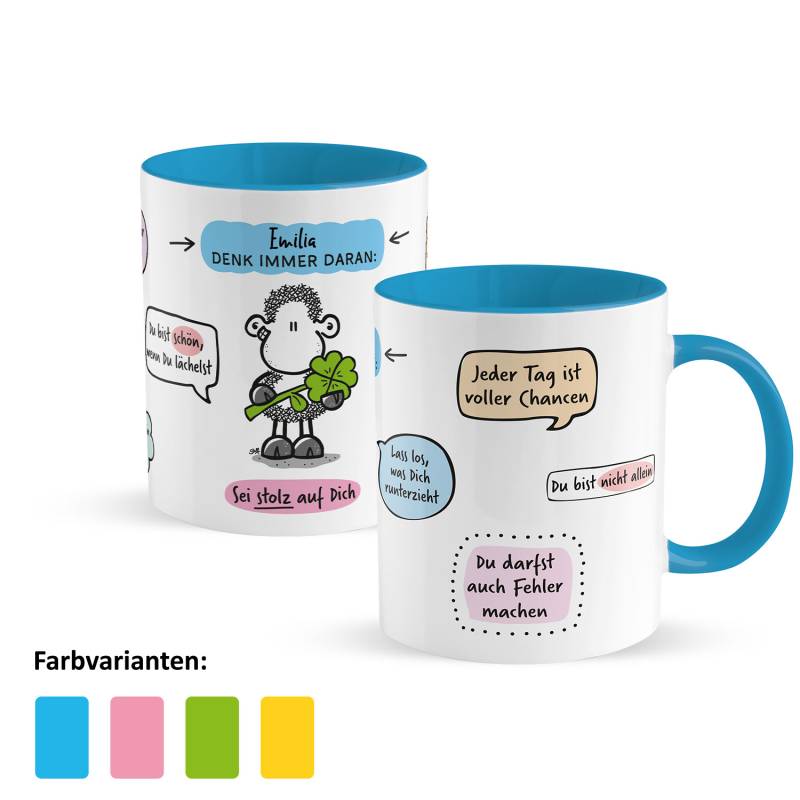 Personalisierbare Tasse »Sei stolz auf Dich« mit Name, blau von SHEEPWORLD