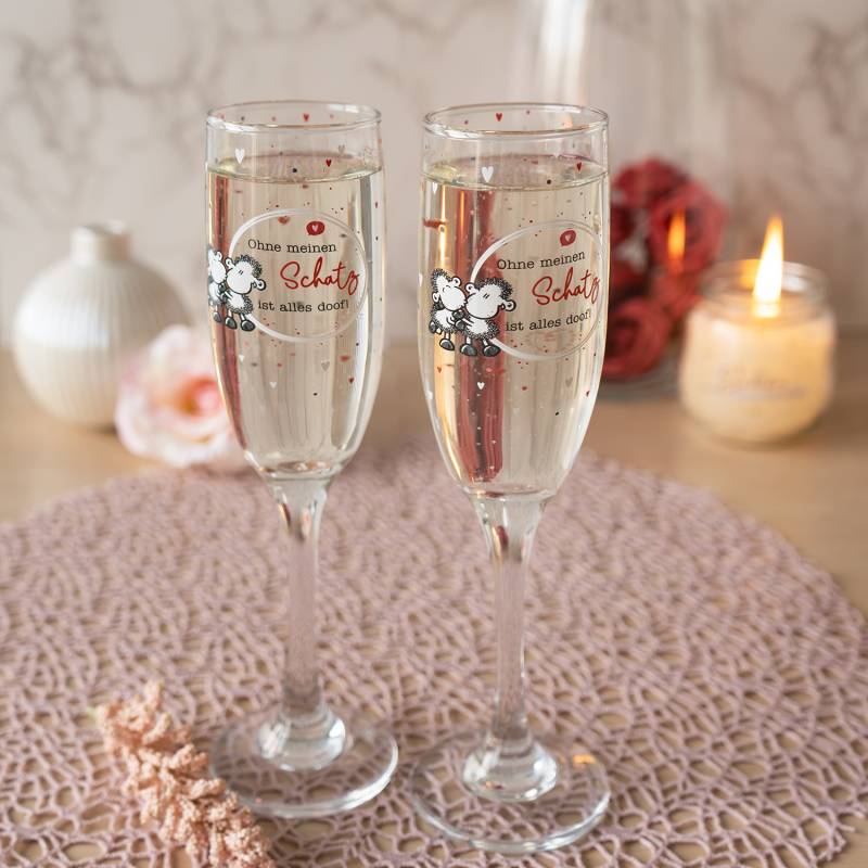 Sektglas-Set »Ohne meinen Schatz ist alles doof!« von SHEEPWORLD