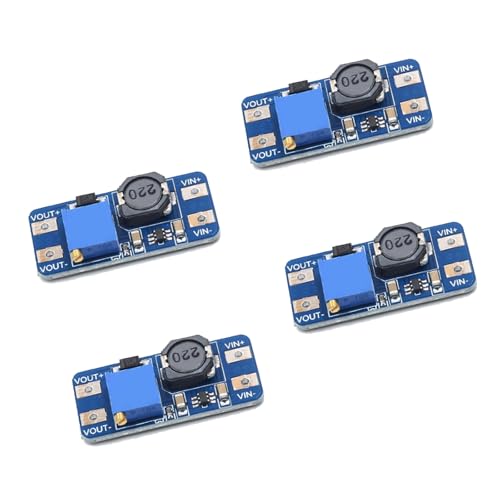 SHEGOTO MT3608 Konverter-Modul, einstellbare Spannungen, Reglerplatine, Netzteil, 2 A Ausgang, 2 V bis 28 V, 4 Stück von SHEGOTO