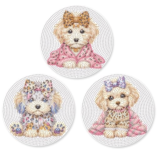 SHEGZHUC 3 Pack Diamond Painting Geschirrmatte Platzset Hunde 15cm Diamant Malerei Tischsets Tiere Topfuntersetzer mit Rutschfester Tellermatte Tischdeko Platzdeckchen für Schüssel Töpfe Pfannen von SHEGZHUC