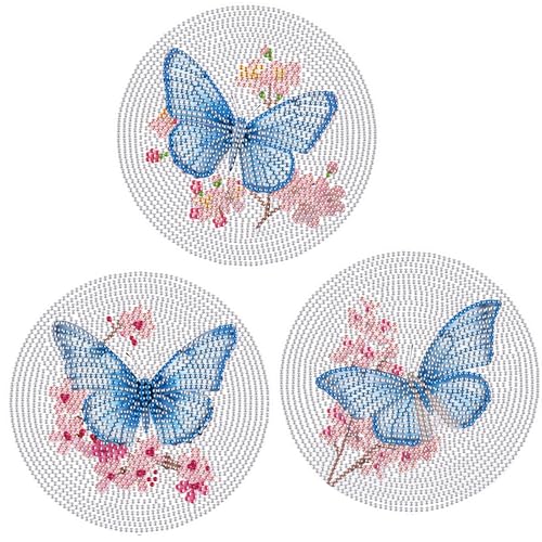 SHEGZHUC 3 Pack Diamond Painting Geschirrmatte Platzset Schmetterling 15cm Diamant Malerei Tischsets Topfuntersetzer mit Rutschfester Tellermatte Tischdeko Platzdeckchen für Schüssel Töpfe Pfannen von SHEGZHUC