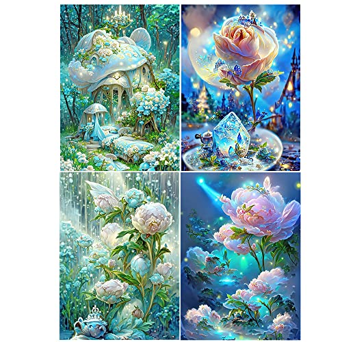 SHEGZHUC 3D Ai Diamond Painting 4 Pack Blumen 40x50 cm Diamant Painting Bilder Diamond Painting Rose DIY Cross Stickerei Malerei Kits Malen nach Zahlen Erwachsene Blumen Haus Wohnzimmer Schlafzimmer von SHEGZHUC