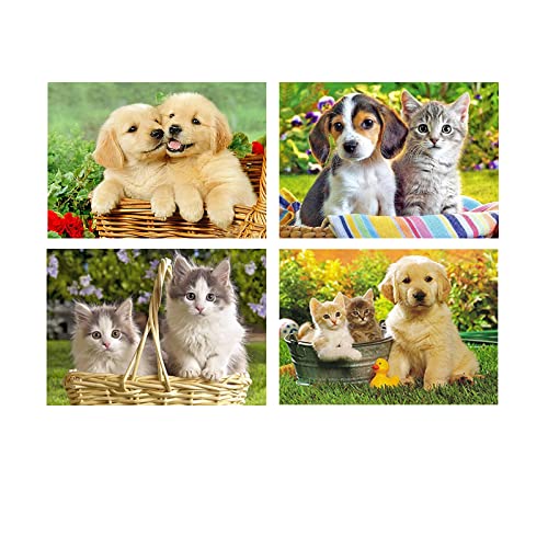 SHEGZHUC 4 Pack Diamant Painting Bilder 40x30 cm Diamond Painting Katze und Hund Diamond Painting Kinder Mädchen Diamant Malerei Hund Katze Diamond Painting Katze und Hund Stickbilder Kreuzstich Tiere von SHEGZHUC