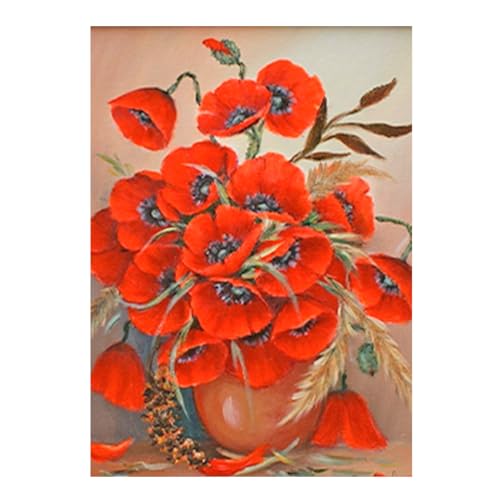 SHEGZHUC 40x50cm Diamond Painting Mohnblumen Diamond Painting Rote Blume Diamant Painting Bilder Erwachsene Mohnblumen Diamond Painting Blumenstrauß in Vase Diamond Painting Landschaft Craft Buddy von SHEGZHUC