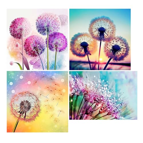 SHEGZHUC 4er Set Diamond Painting Pusteblume Fliegend 30x30/40cm Diamant Painting Löwenzahn Diamant Painting Bilder Erwachsene Pusteblume Diamond Painting Lila Blumen Diamond Painting Landschaften von SHEGZHUC