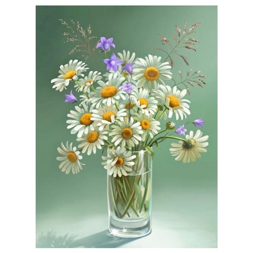 SHEGZHUC Diamond Painting Blumen Gänseblümchen Weiß 30x40cm Diamond Painting Blumen in Vase Diamond Painting Blumen im Glas Diamond Painting Vase Blumenstrauss Diamant Malerei Geschenk Wanddekoration von SHEGZHUC