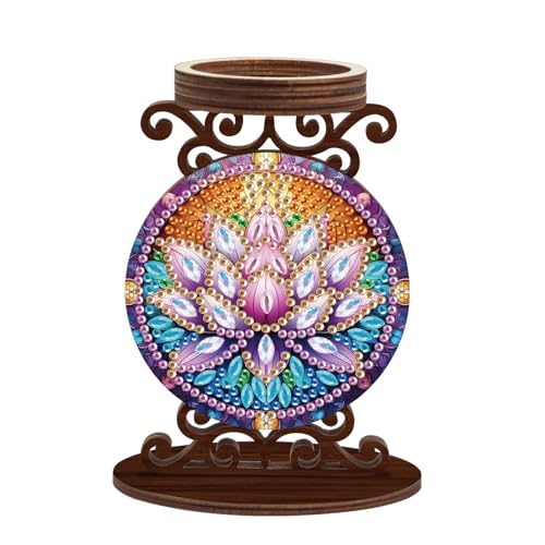 SHEGZHUC Diamond Painting Kerzenständer Holz 10x13.5cm Diamant Malerei Kerzenhalter Stumpenkerzen Stabkerzenhalter Tischdeko Geschenk Deko Wohnzimmer Schlafzimmer Badezimmer || Lotusblume Lotusblüte von SHEGZHUC