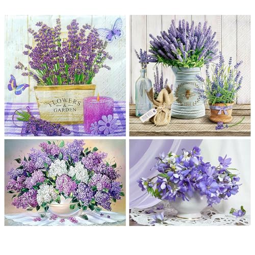 SHEGZHUC Diamond Painting Lila Blumen 4er Set 30x30/40cm Diamant Painting Bilder Schmetterlinge Flieder Farbe Diamond Painting Orchideen Lila Diamond Painting Blumenstrauß in Vase Stickerei Landschaft von SHEGZHUC