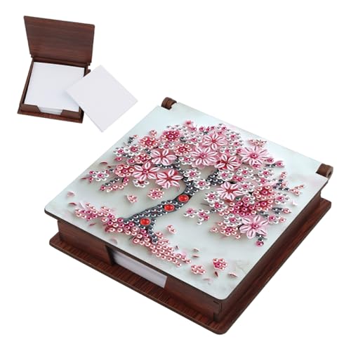 SHEGZHUC Diamond Painting Notizzettel Zettelbox Nachfüllpack Halter Bambus Notizblock mit 160 Blättern Diamant Malerei Zettelkasten Notizzettelbox Holz Mosaik Bilder Geschenk(Kirschbaum Kirschblüten) von SHEGZHUC