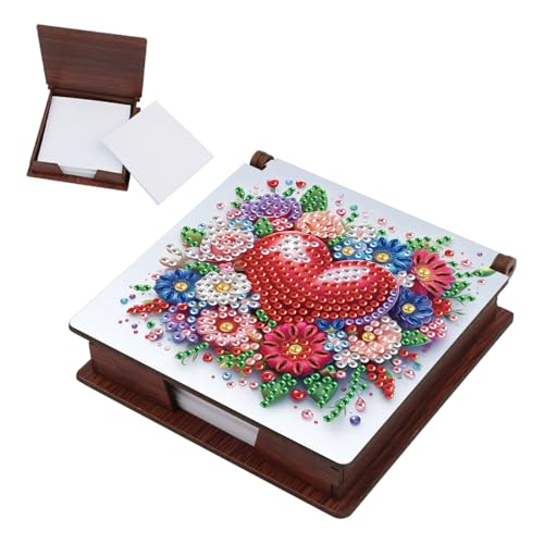 SHEGZHUC Diamond Painting Notizzettel Zettelbox Nachfüllpack Halter Bambus Notizblock mit 160 Blättern Diamant Malerei Zettelkasten Notizzettelbox Holz Mosaik Bilder Geschenk || Blumen Herz Liebe von SHEGZHUC