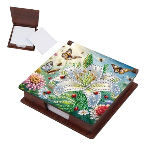 SHEGZHUC Diamond Painting Notizzettel Zettelbox Nachfüllpack Halter Bambus Notizblock mit 160 Blättern Diamant Malerei Zettelkasten Notizzettelbox Holz Mosaik Bilder Geschenk || Blumen Schmetterling von SHEGZHUC