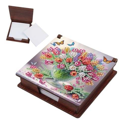 SHEGZHUC Diamond Painting Notizzettel Zettelbox Nachfüllpack Halter Bambus Notizblock mit 160 Blättern Diamant Malerei Zettelkasten Notizzettelbox Holz Mosaik Bilder Geschenk || Blumen in Vase von SHEGZHUC