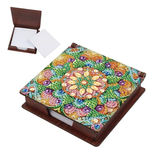 SHEGZHUC Diamond Painting Notizzettel Zettelbox Nachfüllpack Halter Bambus Notizblock mit 160 Blättern Diamant Malerei Zettelkasten Notizzettelbox Holz Mosaik Bilder Geschenk || Mandala Blumen von SHEGZHUC