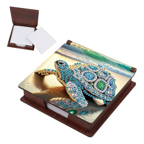 SHEGZHUC Diamond Painting Notizzettel Zettelbox Nachfüllpack Halter Bambus Notizblock mit 160 Blättern Diamant Malerei Zettelkasten Notizzettelbox Holz Mosaik Bilder Geschenk || Schildkröte Meer Tiere von SHEGZHUC