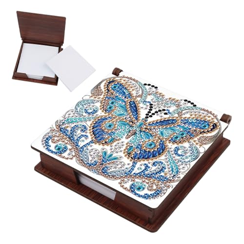 SHEGZHUC Diamond Painting Notizzettel Zettelbox Nachfüllpack Halter Bambus Notizblock mit 160 Blättern Diamant Malerei Zettelkasten Notizzettelbox Holz Mosaik Bilder Geschenk || Schmetterling Blau von SHEGZHUC