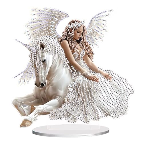 SHEGZHUC Diamond Painting Ornamente Diamant Painting Ornamente Diamant Malerei Stickerei Kreuzstich Kunst Tisch Deko Wohnzimmer Schlafzimmer Geschenk(Engel Einhorn Feen und Elfen Tiere Weiß) von SHEGZHUC