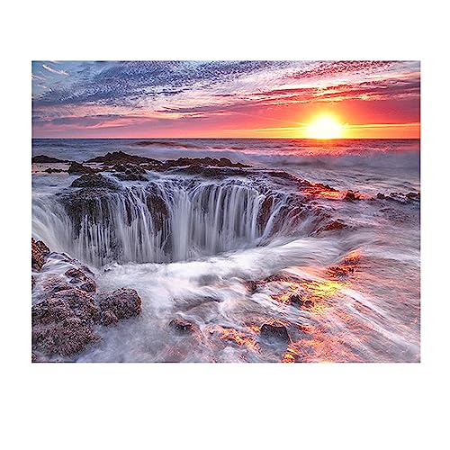 SHEGZHUC Square Diamond Painting Wasserfall 50x40 cm Diamant Painting Bilder Wasserfall Diamond Painting Eckige Steine Wasserfall Diamond Painting Sonnenuntergang am Meer Landschaften und Natur von SHEGZHUC