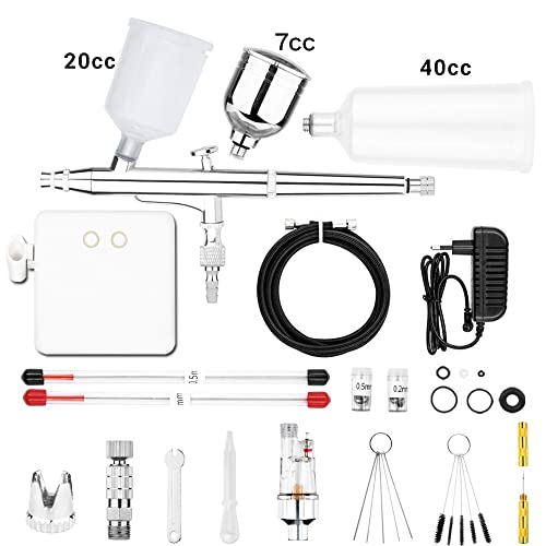 Farbspritzgerät, Dual-Action Airbrush Auto Stop-Funktion Kompressor-Kit 7cc / 20cc / 40cc Three Tassen Abnehmbare Airbrush for Nagel Modell Kuchen Auto Fisch(NCT-24W-2 S1) von SHEHUALI