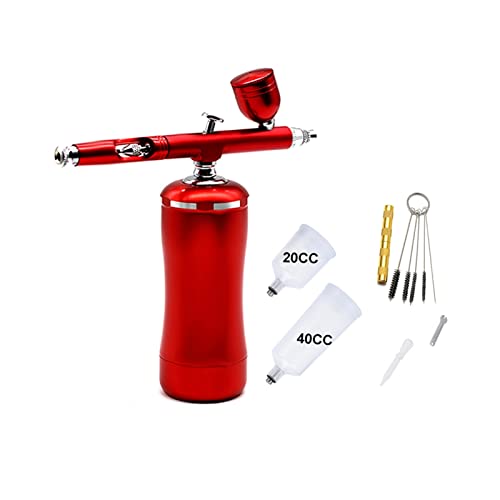 Farbspritzgerät, Mini Airbrush Compressor Smart Kit Sauerstoff Infusionsgerät Dual Action Stift Sunless Bräunung temporärer Tätowierung Sprühlack-Werkzeuge(Part D Red) von SHEHUALI