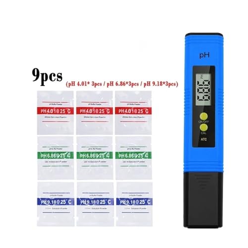 SHEHUALI Bodentester, 0,01 PH Hochpräziser Wasserqualitätstester, digitales LCD-PH-Meter, Messbereich, PH-Teststift, eignet for Schwimmbäder und Aquarien(Blue 9pcs Powder) von SHEHUALI