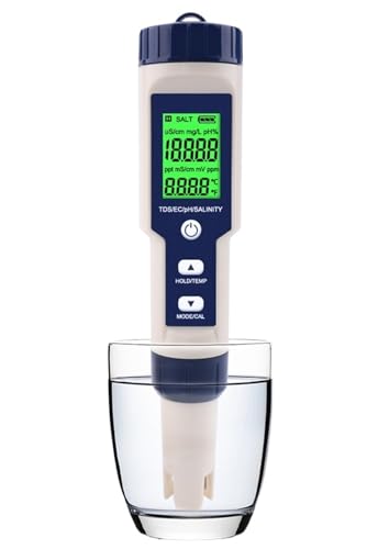 SHEHUALI Bodentester, 5 in 1 TDS EC PH Salzgehalt Temperaturmessgerät Digitaler Wasserqualitätsmonitor Tester for Spa Pools Aquarien(EZ-9909A) von SHEHUALI