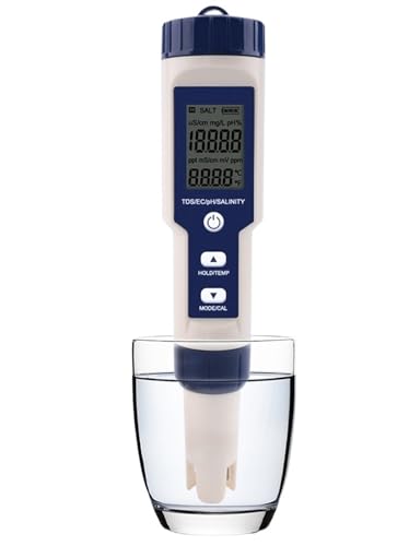 SHEHUALI Bodentester, 5 in 1 TDS EC PH Salzgehalt Temperaturmessgerät Digitaler Wasserqualitätsmonitor Tester for Spa Pools Aquarien(EZ-9909P) von SHEHUALI