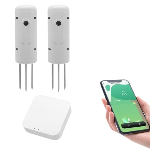 SHEHUALI Bodentester, Drahtloser Bodenfeuchtemesser, Temperatur- und Feuchtigkeitstester, Pflanzenmonitor, wasserdichter IP67-Detektor for Gartenbepflanzung(2 Tester and Gateway) von SHEHUALI