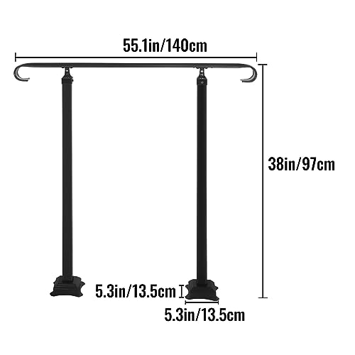 Schmiedeeiserner Handlauf, passend for 1 oder 3 Stufen, Außentreppengeländer, verstellbarer Handlauf for die Veranda, Übergangshandläufe(140cm Length) von SHEHUALI